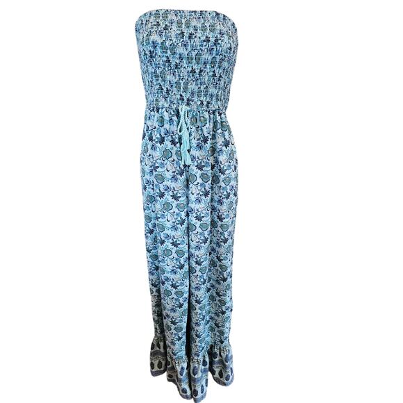 BOG Darcy jumper LOOK blue floral Flare boho summer one piece whimsical fun L - Picture 1 of 12